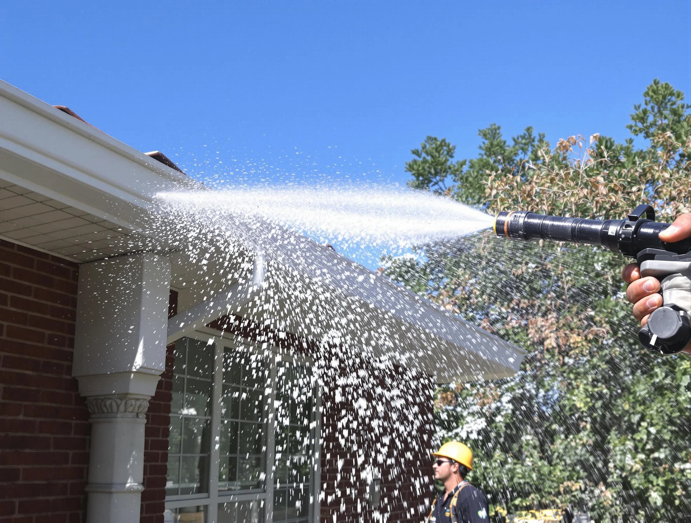 Cleared downspout by Akron Roofing Company ensuring unrestricted flow in Akron, OH