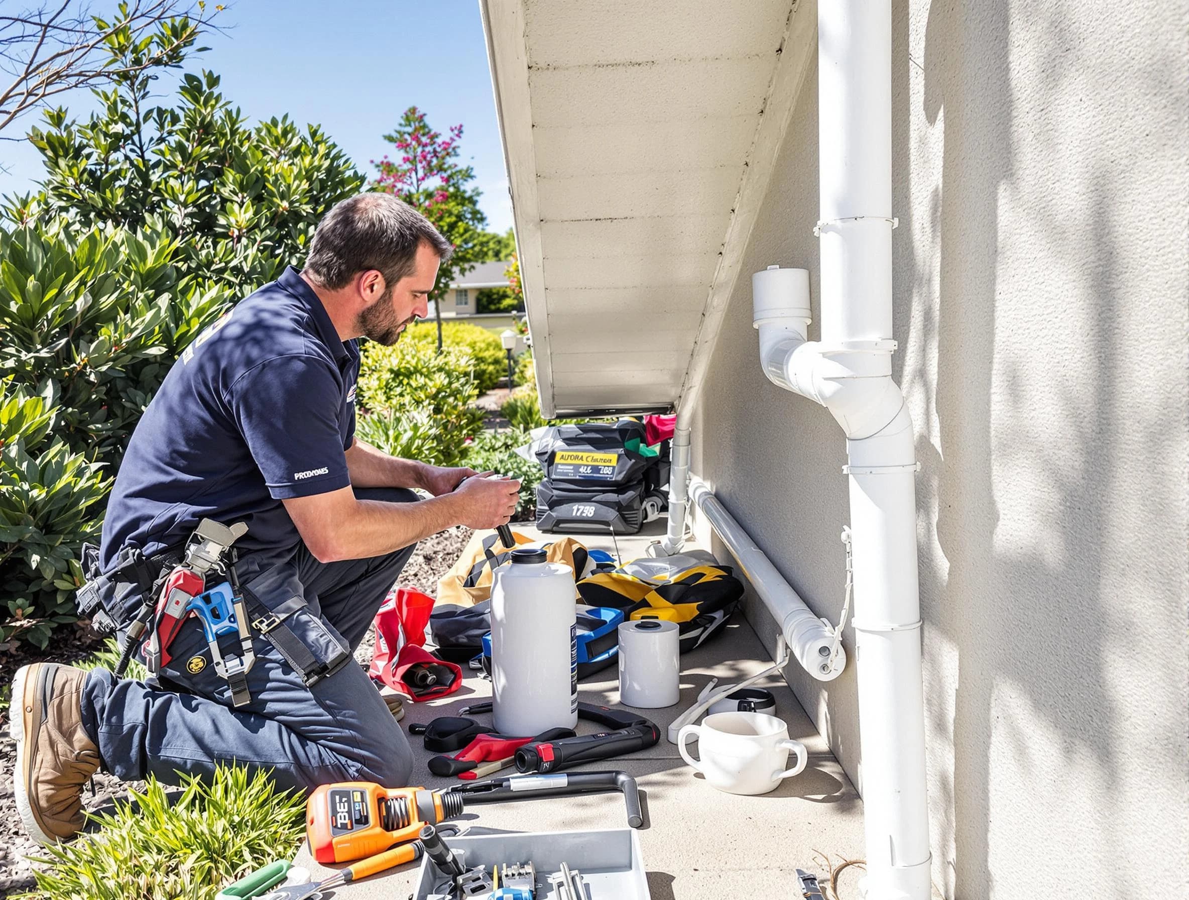 Akron Roofing Company expert fixing a downspout in Akron, OH