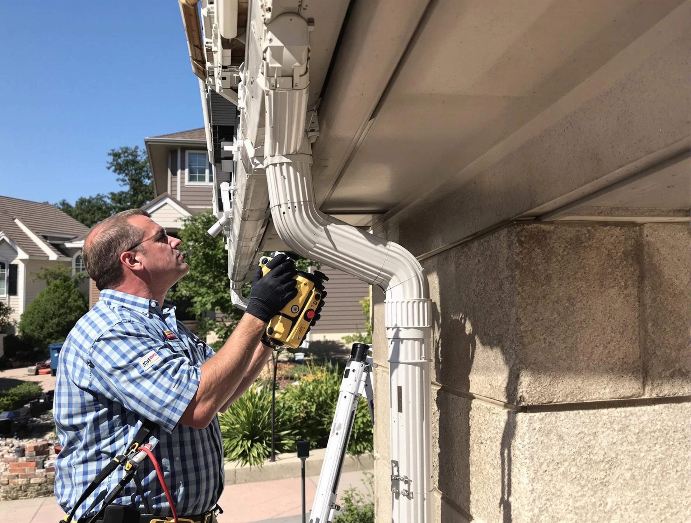 Close-up of a restored downspout system by Akron Roofing Company in Akron, OH