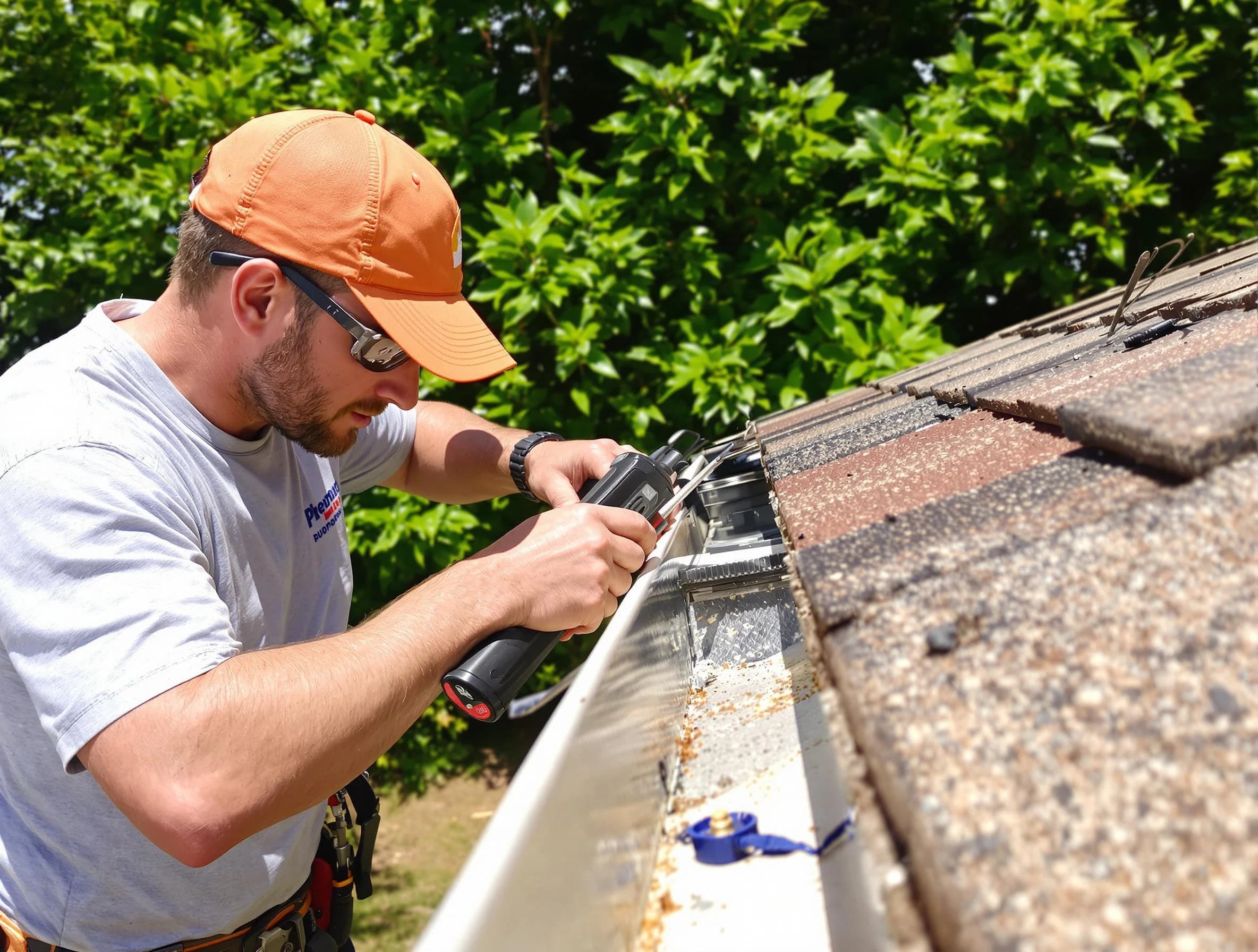 Akron Roofing Company specialists conducting a gutter repair in Akron, OH