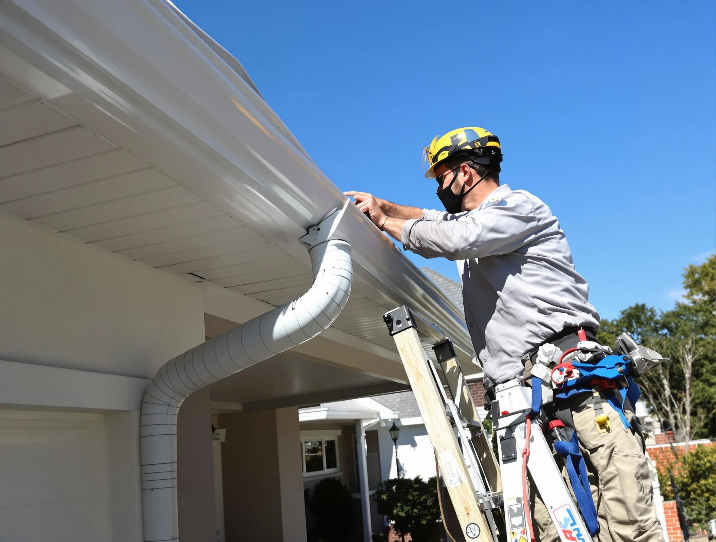 Close-up on a freshly sealed gutter joint by Akron Roofing Company in Akron, OH