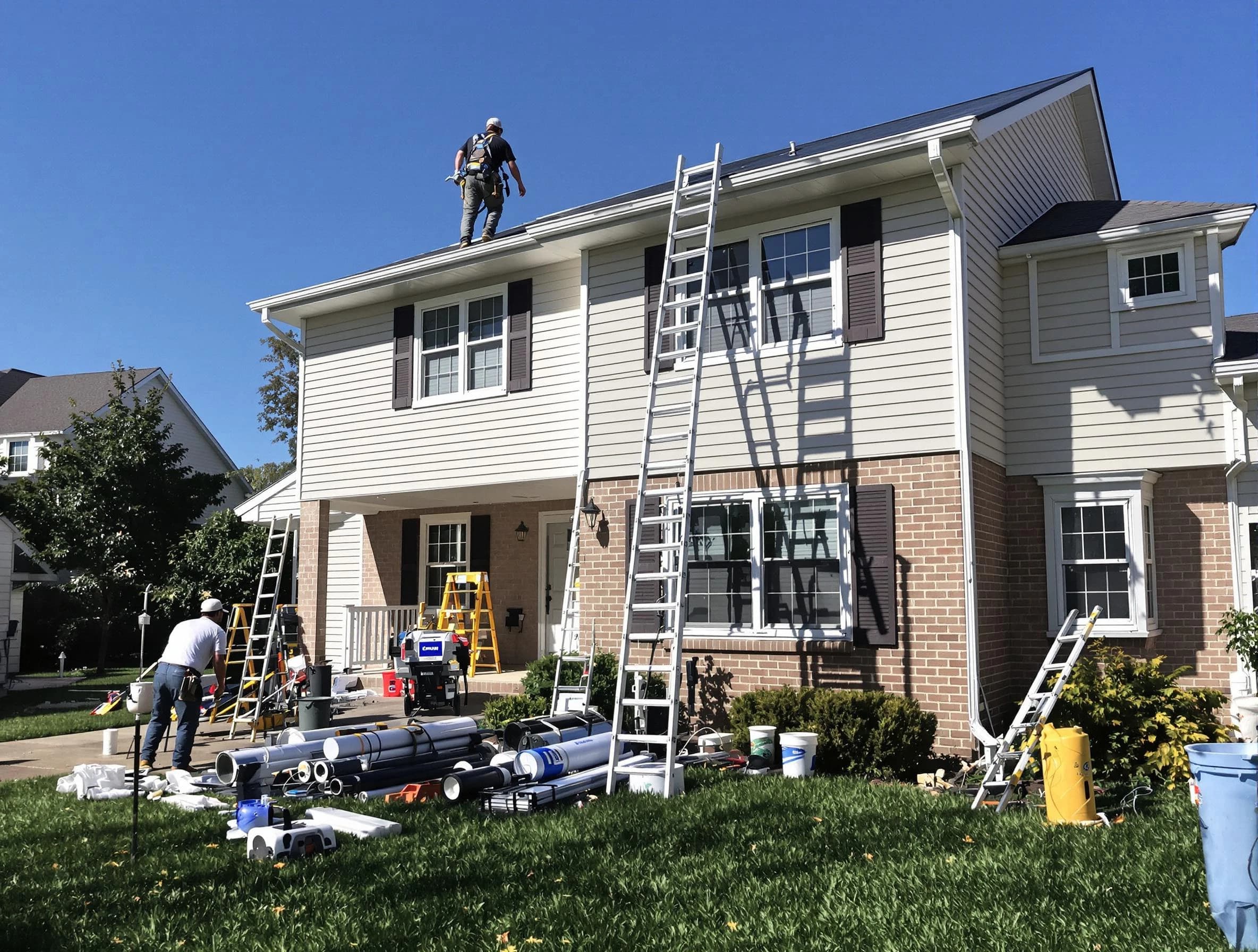 Akron Roofing Company completing a gutter replacement in Akron, OH