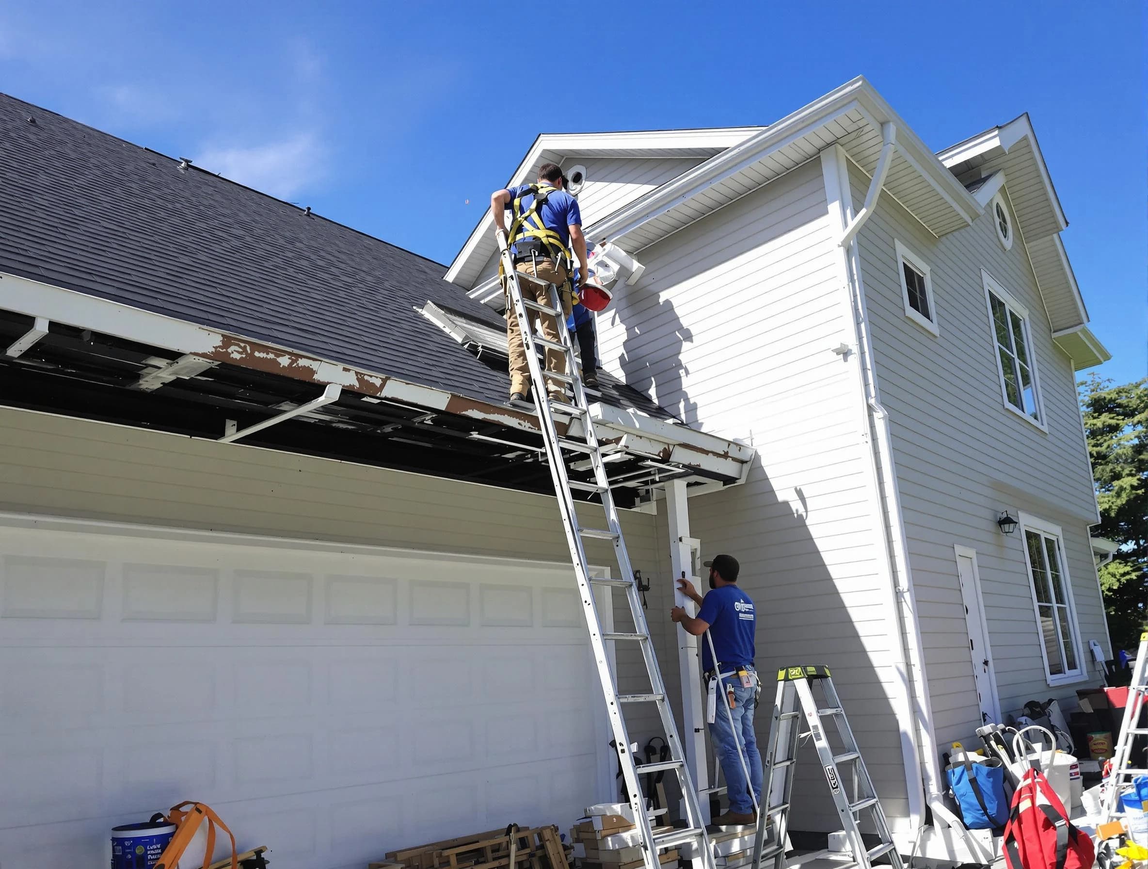 Newly replaced gutters by Akron Roofing Company in Akron, OH