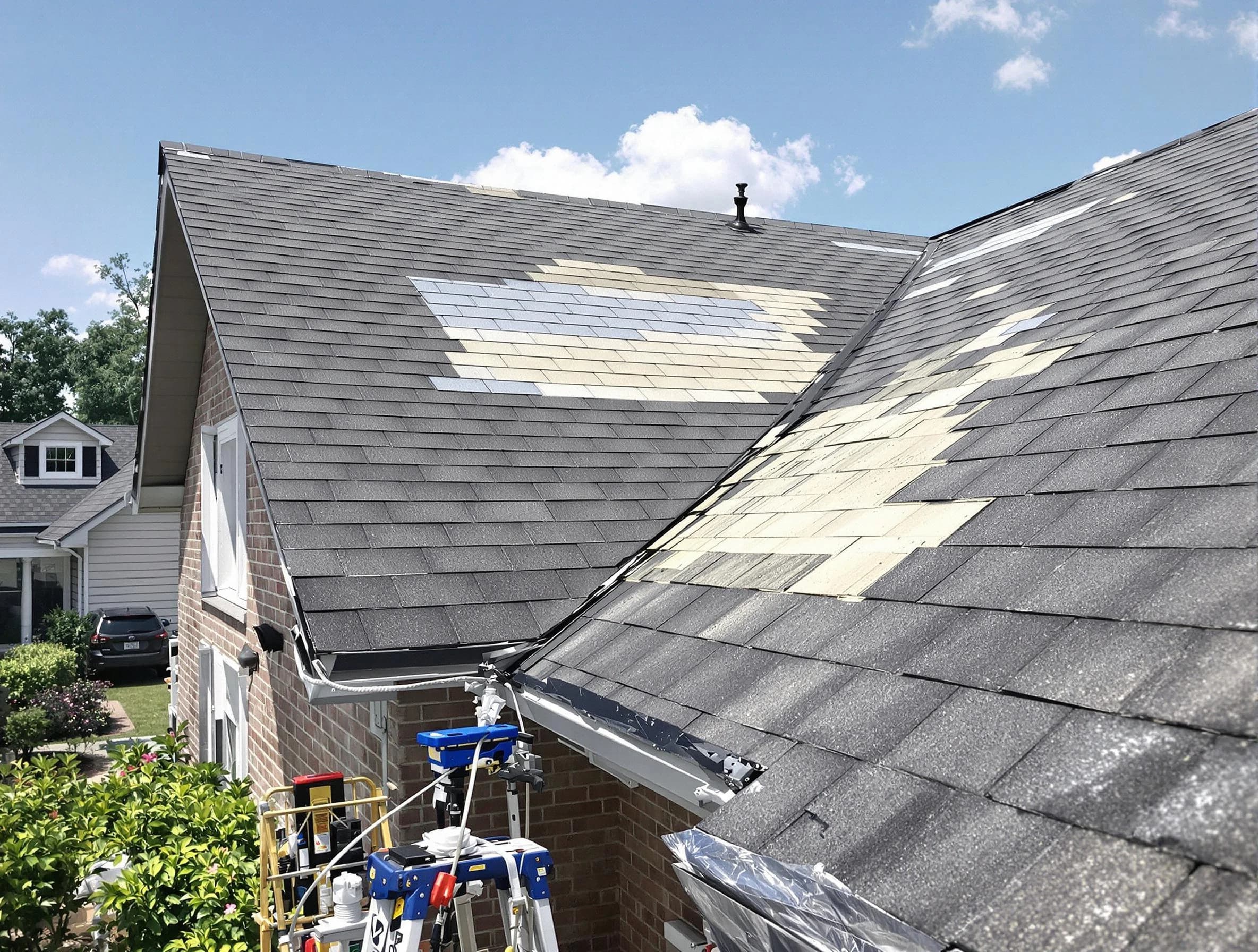 Close-up of roof repairs by Akron Roofing Company in Akron, OH