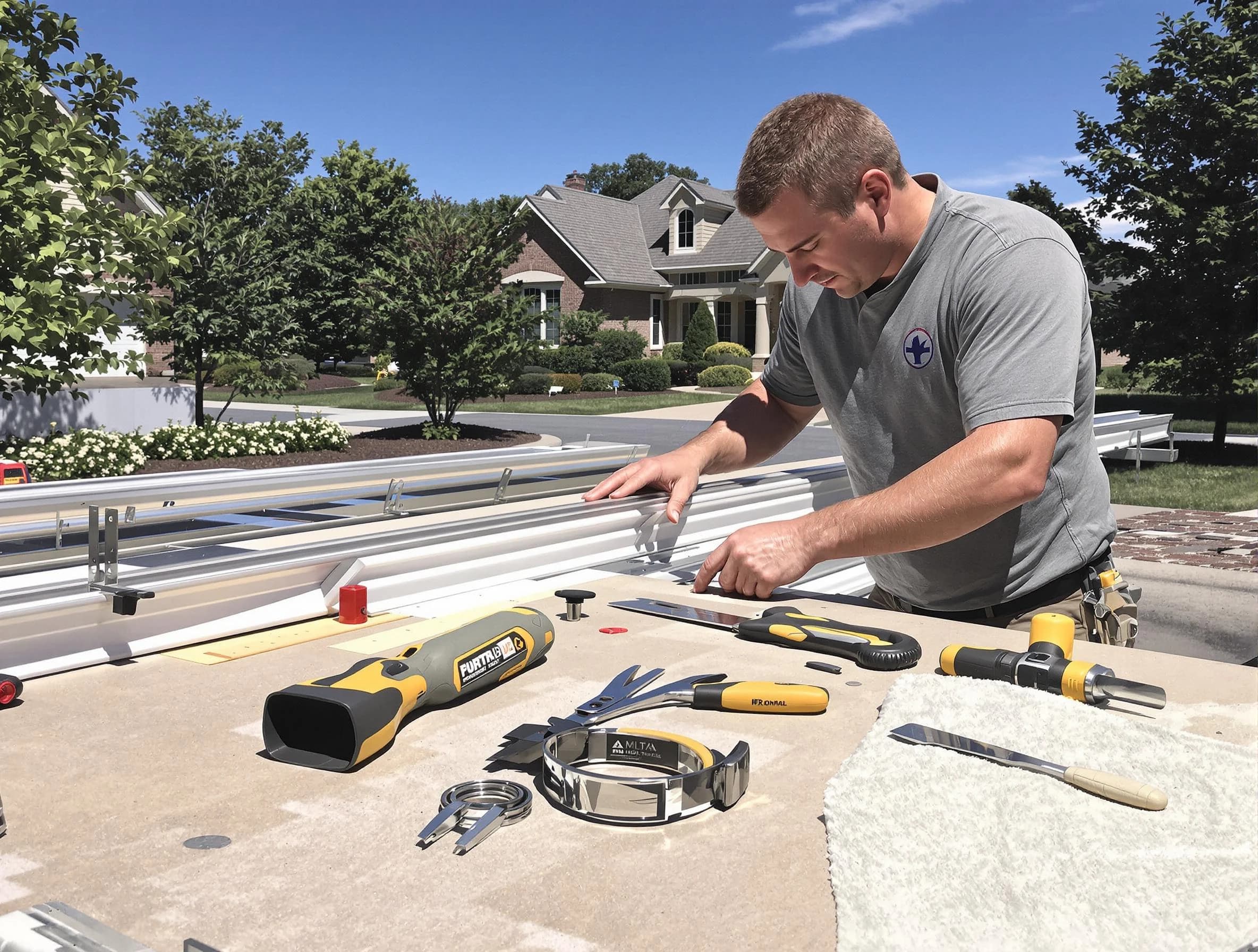 Freshly installed seamless gutter by Akron Roofing Company in Akron, OH